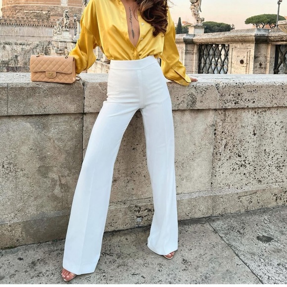 ZARA Wide Leg Pants White - Picture 2 of 3